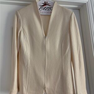 St. John Cream Zip-Front Knit Blazer